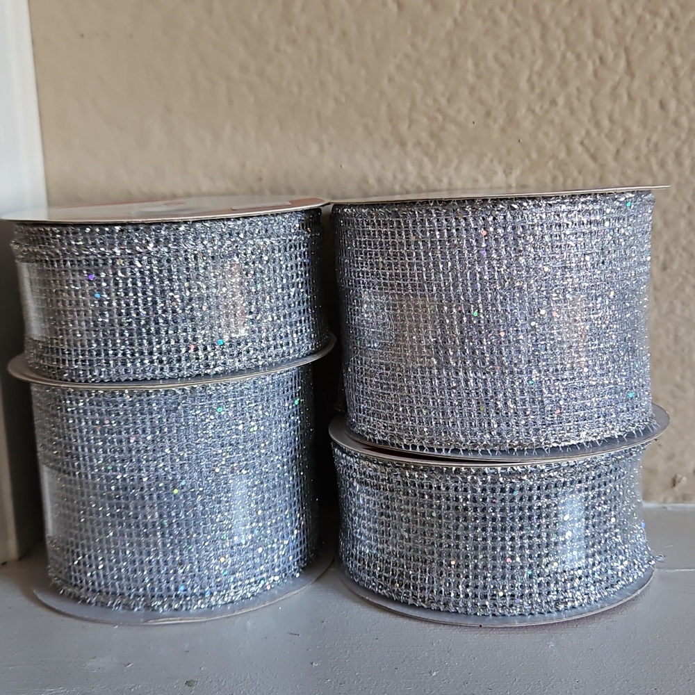 4 Rolls of Celebrate it - Wired Silver Net Mesh Ribbon - Picture 7 of 8